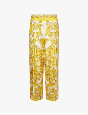 DOLCE & GABBANA: Barocco-print wide-leg silk trousers