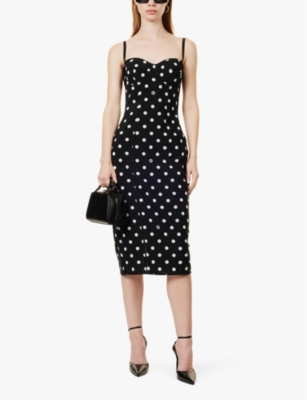 Shop Dolce & Gabbana Womens Pois Med 1,5 F.nero Polka-dot Sweetheart-neck Stretch-woven Midi Dress