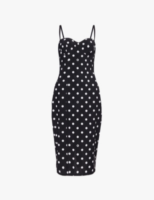 Shop Dolce & Gabbana Womens Pois Med 1,5 F.nero Polka-dot Sweetheart-neck Stretch-woven Midi Dress