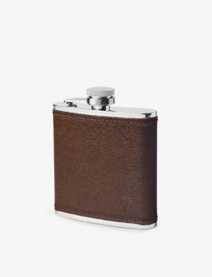 ASPINAL OF LONDON: Classic logo-embossed leather and stainless-steel hip flask
