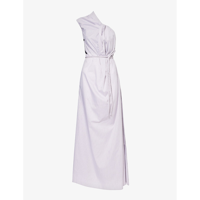 Nackiyé Nackiye Womens Sand Stripe Wild Things Asymmetric-neck Cotton-blend Maxi Dress In Neutral