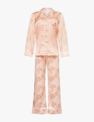 OLIVIA VON HALLE: Lila graphic-print silk-satin pyjama set