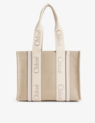 CHLOE: Woody medium linen tote bag