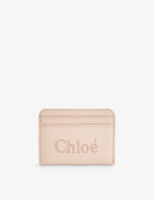 Shop Chloé Chloe Women's Cement Pink Logo-pattern Leather Cardholder