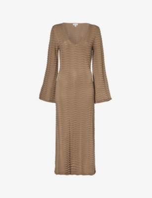 Shop Pretty Lavish Women's Stone Ripple-knit Open-back Woven-blend Maxi Dress