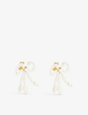 Shop Alhaja Cult Store Women's Pearl Petra 18ct Yellow Gold-plated And Pearl Brass Earrings