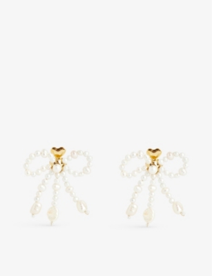 ALHAJA CULT STORE: Petra 18ct yellow gold-plated and pearl brass earrings
