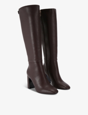 Shop Carvela Womens  Jackpot Block-heel Faux-leather Knee-high Boots In Dark Brown