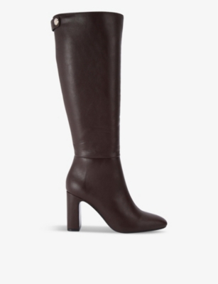 Carvela Womens  Jackpot Block-heel Faux-leather Knee-high Boots In Brown