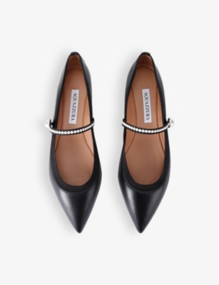 AQUAZZURA: Romy pearl-embellished leather ballet flats