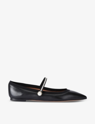 AQUAZZURA: Romy pearl-embellished leather ballet flats