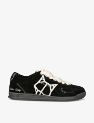 NAKED WOLFE: Exposure logo-embroidered suede low-top trainers