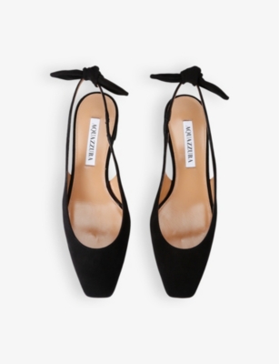 AQUAZZURA: Very Bow slingback-strap suede pumps