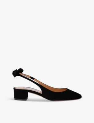 AQUAZZURA: Very Bow slingback-strap suede pumps