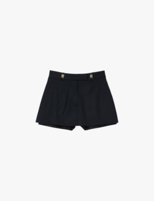 Sandro Womens Bleus Hardware-embellished High-rise Stretch-woven Skort In Bleus