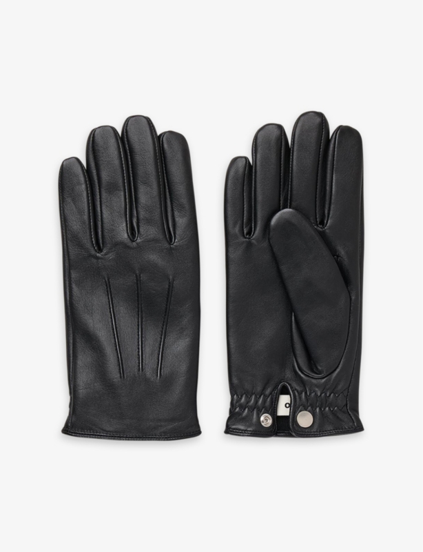 Elasticated-cuff smooth-leather gloves