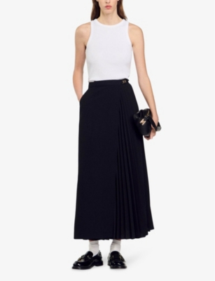 Sandro Horsebit Pleated Skirt In Noir / Gris