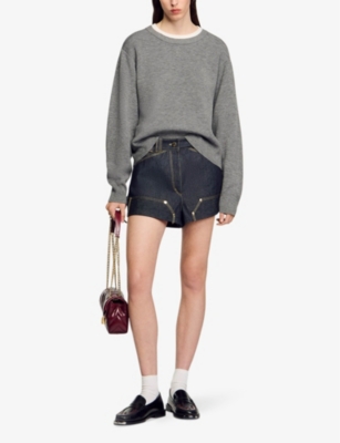 Contrast-collar relaxed-fit jersey jumper