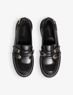 Sandro Buckle Loafers In Noir / Gris