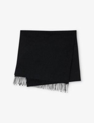 Sandro Mens  Fringed-trim Wool And Cashmere-blend Scarf In Noir / Gris