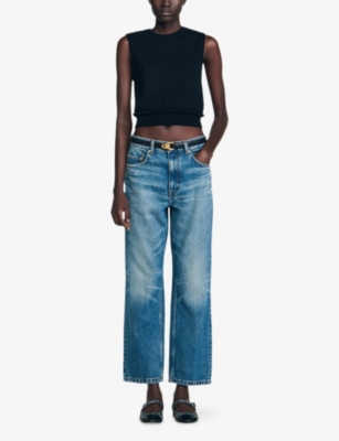 SANDRO: Ruffled-trim sleeveless wool and cashmere-blend jumper