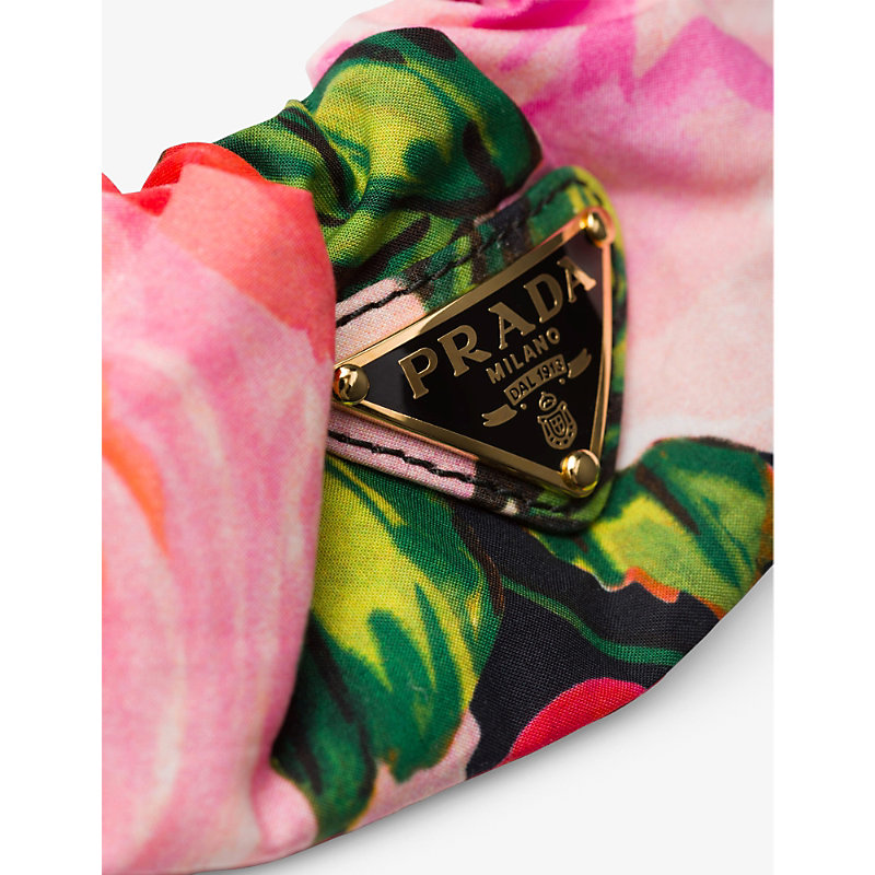 Shop Prada Womens Black Logo-plaque Floral-print Fabric Scrunchie