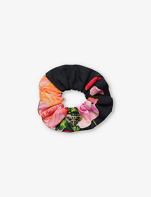 PRADA: Logo-plaque floral-print fabric scrunchie