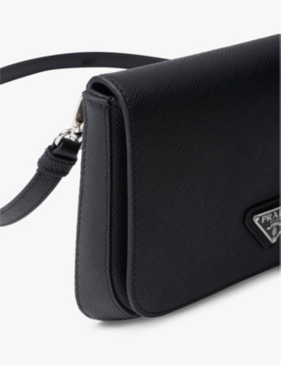 Shop Prada Mens  Brand-plaque Leather Shoulder Bag In Black