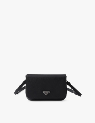 Shop Prada Mens  Brand-plaque Leather Shoulder Bag In Black