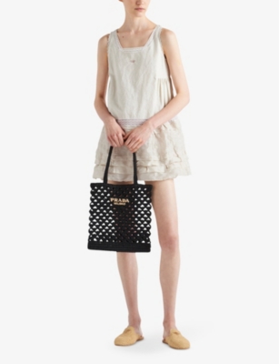 Shop Prada Antique-skirt Linen Mini Dress In Neutral