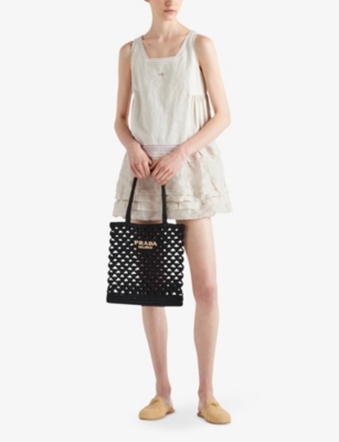 Prada Besticktes Minikleid Aus Leinen Und Seide In Antik-optik In Neutral