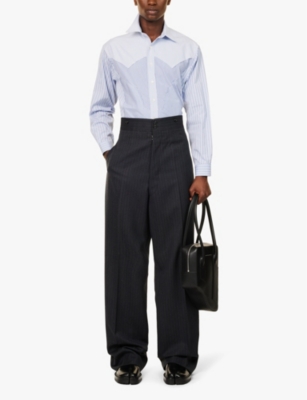 Shop Maison Margiela Pinstripe Wide-leg Woven-wool Trousers In Blue