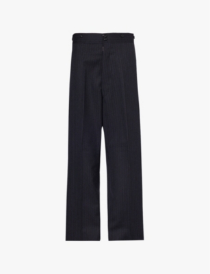 Shop Maison Margiela Pinstripe Wide-leg Woven-wool Trousers In Blue