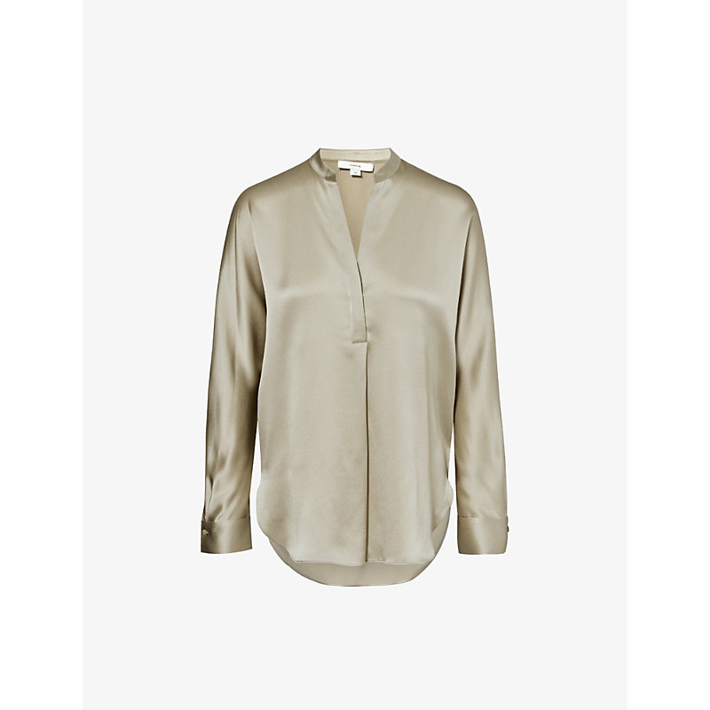 Shop Vince V-neck Relaxed-fit Silk Blouse In 995spa