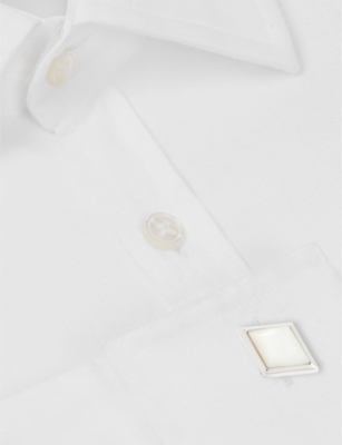 BABETTE WASSERMAN LONDON: Pumice rhodium-plated metal and mother of pearl cufflinks