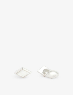 BABETTE WASSERMAN LONDON: Pumice rhodium-plated metal and mother of pearl cufflinks