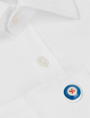 Shop Babette Wasserman London Men's Teal Button Cross-stitch Rhodium-plated Metal Cufflinks