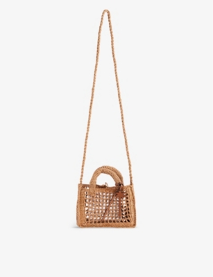 MANEBI: Sunset mini branded-charm raffia bag