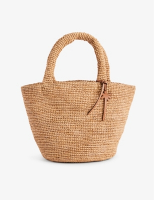 Shop Manebi Tan Summer Branded-charm Raffia Bag