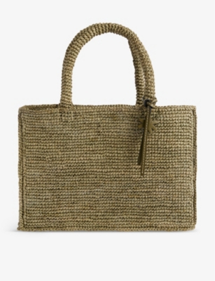 MANEBI: Sunset small branded-charm raffia tote bag
