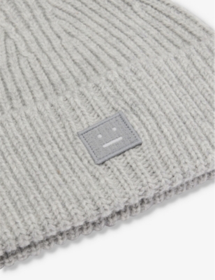 Shop Acne Studios Boys Grey Kids' Brand-patch Ribbed Wool-knit Beanie