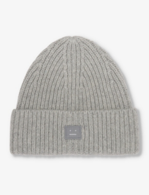 Shop Acne Studios Boys Grey Kids' Brand-patch Ribbed Wool-knit Beanie