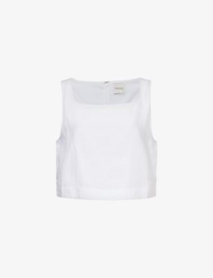 Posse Womens Ivory Val Cropped Linen Top