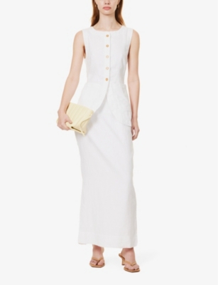 Posse Womens Ivory Emma Round-neck Linen Waistcoat In Ivory