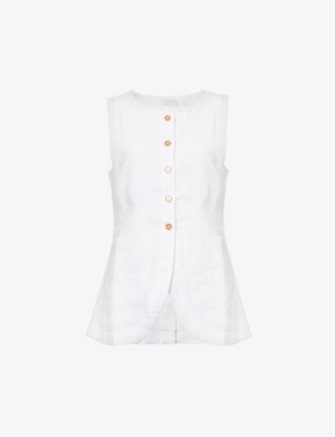 Posse Womens Ivory Emma Round-neck Linen Waistcoat In Ivory