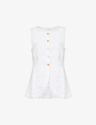 Posse Womens Ivory Emma Round-neck Linen Waistcoat