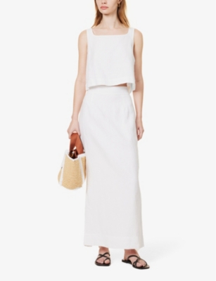 Shop Posse Womens Ivory Emma Mid-rise Linen Maxi Skirt Xs