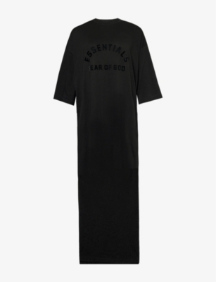 Essentials Fear Of God  Womens Black Logo-print Cotton-blend Maxi T-shirt Dress