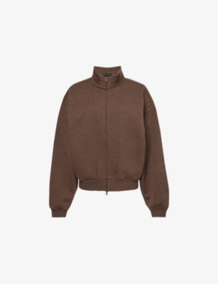 Essentials Fear Of God  Womens Heather Wood Funnel-neck Cotton-blend Bomber Jacket