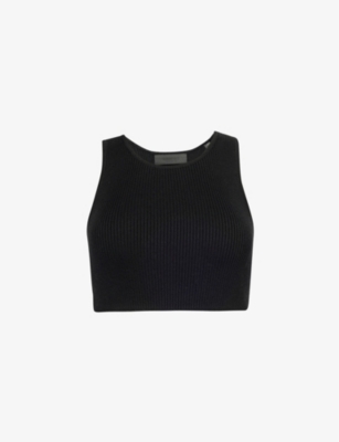 Shop Essentials Fear Of God  Women's Black Cropped Rib-knitted Tank Top